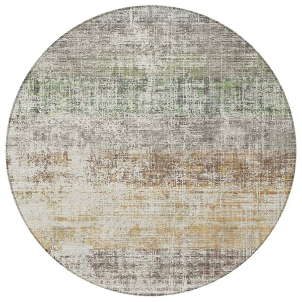 HomeRoots 8' Round Beige and Brown Striped Washable Area Rug – Stylish, Durable, Indoor/Outdoor Comfort! 689993