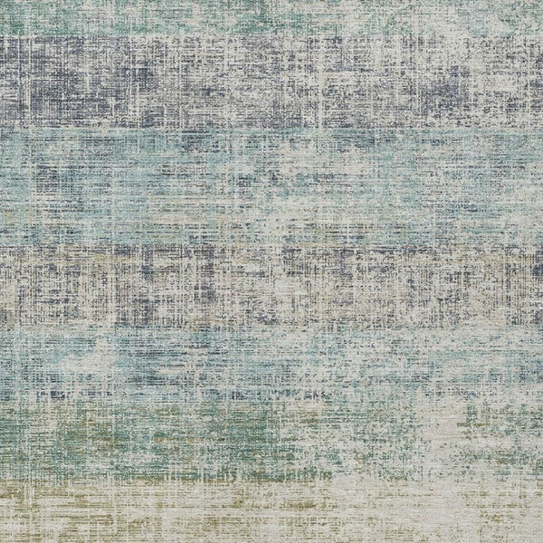 HomeRoots 5' Stylish Teal Blue and Beige Striped Washable Area Rug for Indoor/Outdoor Use, Stain-Resistant 689998