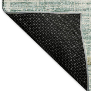 HomeRoots 5' Stylish Teal Blue and Beige Striped Washable Area Rug for Indoor/Outdoor Use, Stain-Resistant 689998