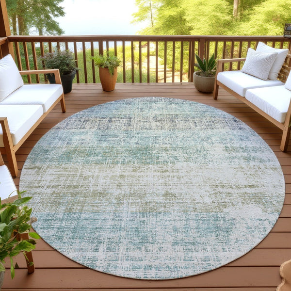 HomeRoots 8' Teal Blue and Beige Round Striped Rug - Stylish, Washable Area Rug for Indoor/Outdoor Use 689999