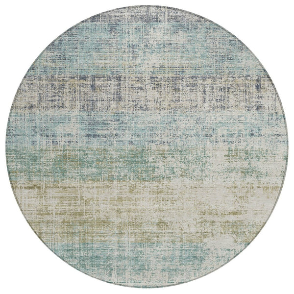 HomeRoots 8' Teal Blue and Beige Round Striped Rug - Stylish, Washable Area Rug for Indoor/Outdoor Use 689999