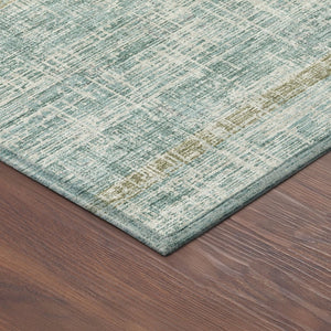 HomeRoots 8' Teal Blue and Beige Round Striped Rug - Stylish, Washable Area Rug for Indoor/Outdoor Use 689999