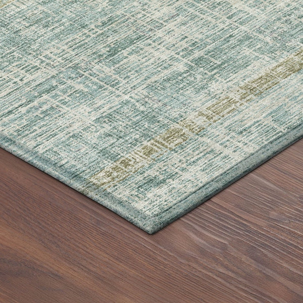 HomeRoots 8' Teal Blue and Beige Round Striped Rug - Stylish, Washable Area Rug for Indoor/Outdoor Use 689999