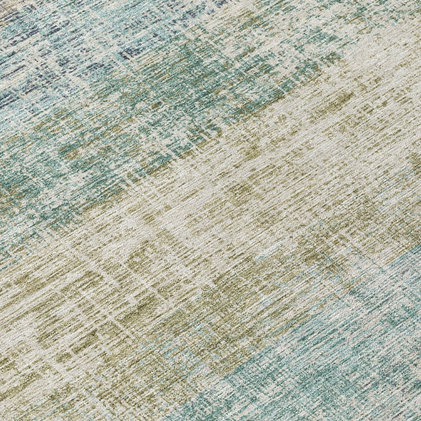 HomeRoots 8' Teal Blue and Beige Round Striped Rug - Stylish, Washable Area Rug for Indoor/Outdoor Use 689999