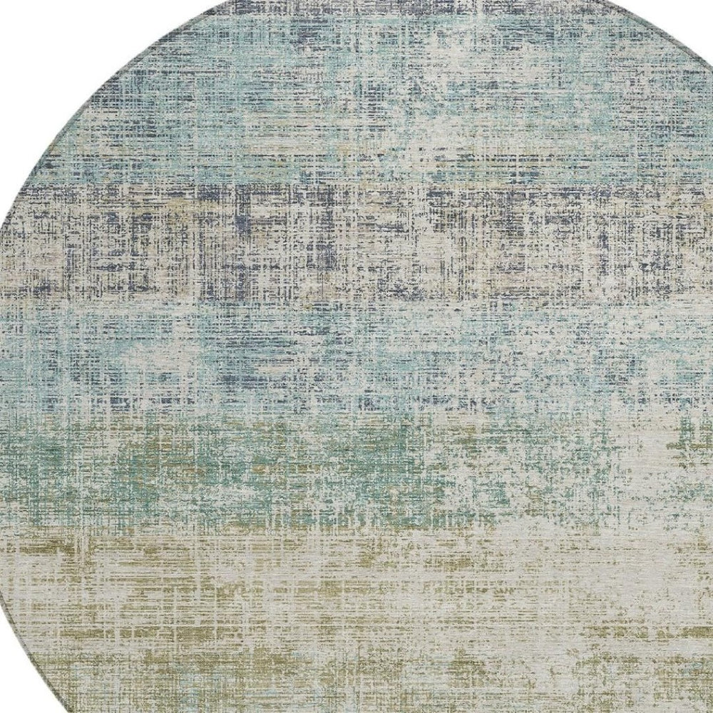 HomeRoots 8' Teal Blue and Beige Round Striped Rug - Stylish, Washable Area Rug for Indoor/Outdoor Use 689999