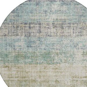 HomeRoots 8' Teal Blue and Beige Round Striped Rug - Stylish, Washable Area Rug for Indoor/Outdoor Use 689999