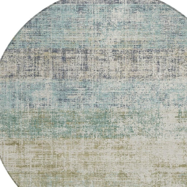 HomeRoots 8' Teal Blue and Beige Round Striped Rug - Stylish, Washable Area Rug for Indoor/Outdoor Use 689999