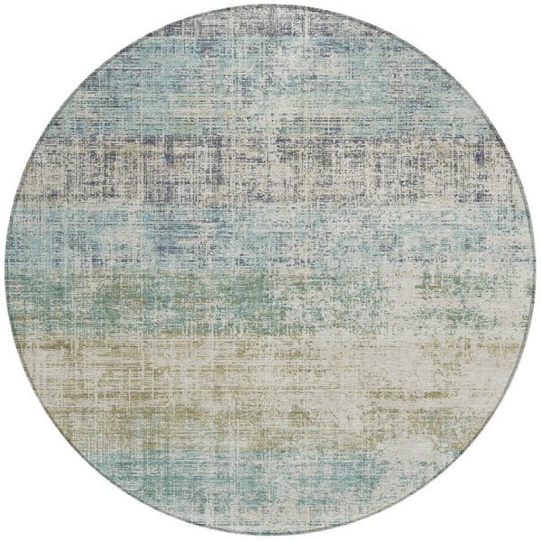 HomeRoots 8' Teal Blue and Beige Round Striped Rug - Stylish, Washable Area Rug for Indoor/Outdoor Use 689999