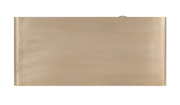 English Elm Danton Gold Patchwork Aluminum Rectangular Writing Desk with 1 Soft-Close Drawer, Metal X-Base B2726P242583