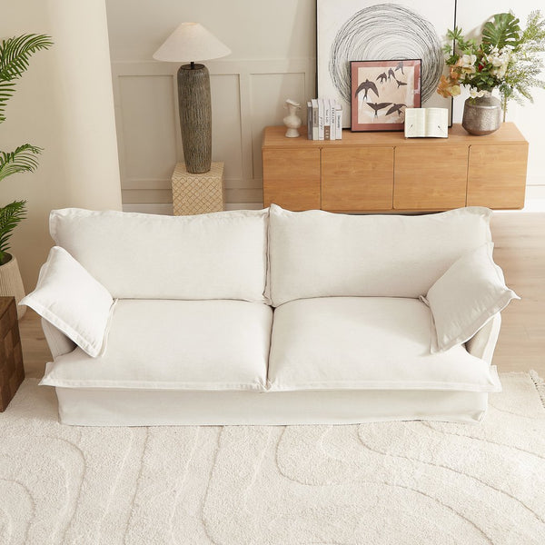 English Elm 87.4'' Cloud Couch Deep Seat Sofa with Removable Washable Covers, Concealed Legs, Plush Pillows, Ivory W2357P261725