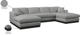 Johanna Grey Linen Textured Fabric 3-Piece Sectional 689Grey-Sectional Meridian Furniture