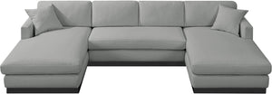Johanna Grey Linen Textured Fabric 3-Piece Sectional 689Grey-Sectional Meridian Furniture