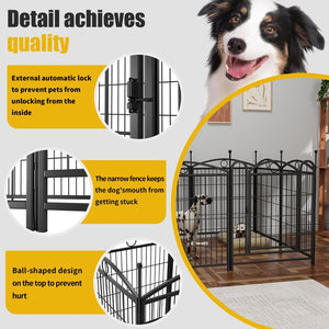 English Elm Dog Playpen 8 Panel Heavy Duty Iron Pet Fence Foldable Indoor Outdoor Exercise Pen Black W368P234000