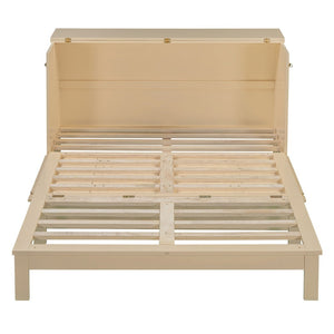 English Elm Queen Murphy Wall Bed with Usb Ports Storage Drawers and Cabinet Style Panel Front Gold N708S00010G