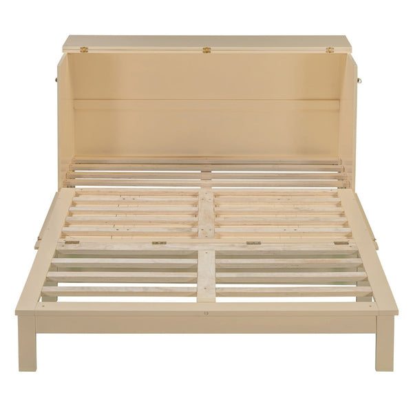 English Elm Queen Murphy Wall Bed with Usb Ports Storage Drawers and Cabinet Style Panel Front Gold N708S00010G-1