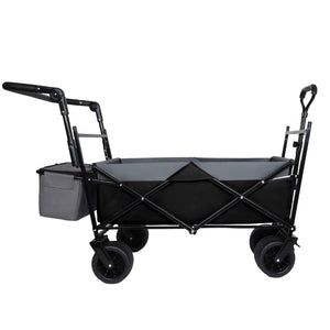 English Elm With Canopy and Steel Frame Collapsible Wagon All-terrain Heavy Duty Outdoor Cart Black W2932P326774