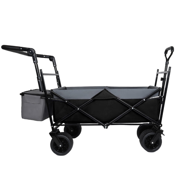 English Elm With Canopy and Steel Frame Collapsible Wagon All-terrain Heavy Duty Outdoor Cart Black W2932P326774
