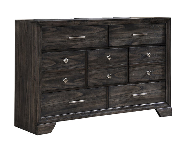 English Elm 1pc Modern Geometric Chest of Drawers with High-Gloss Finish, Sleek Hardware, Spacious Storage and Style Gray 61.14 L x 19.09 W x 40.94 H B2741P326135
