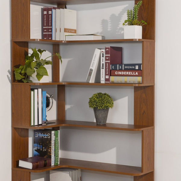 English Elm 90cm Five Tier L-shaped Corner Bookcase Open Wood Shelving Unit for Home Office W2899P444147