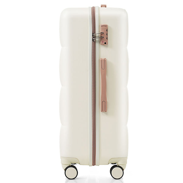 English Elm Luggage Set of 3 Abs Hard Shell Suitcases with Spinner Wheels and Built in Cup Holder White+Gold N726P296016R