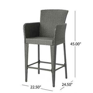 English Elm Christopher Knight Home® - ANAYA Outdoor Wicker Barstool Set of 2 — Weatherproof PE Wicker with Powder-Coated Iron Frames Grey 58896.00GRY