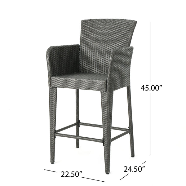 English Elm Christopher Knight Home® - ANAYA Outdoor Wicker Barstool Set of 2 — Weatherproof PE Wicker with Powder-Coated Iron Frames Grey 58896.00GRY