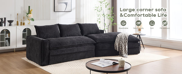 English Elm Modern Minimalist Modular Sectional Sofa - Versatile Upholstered Cloud Couch With Right Chaise In Black W2959S00012