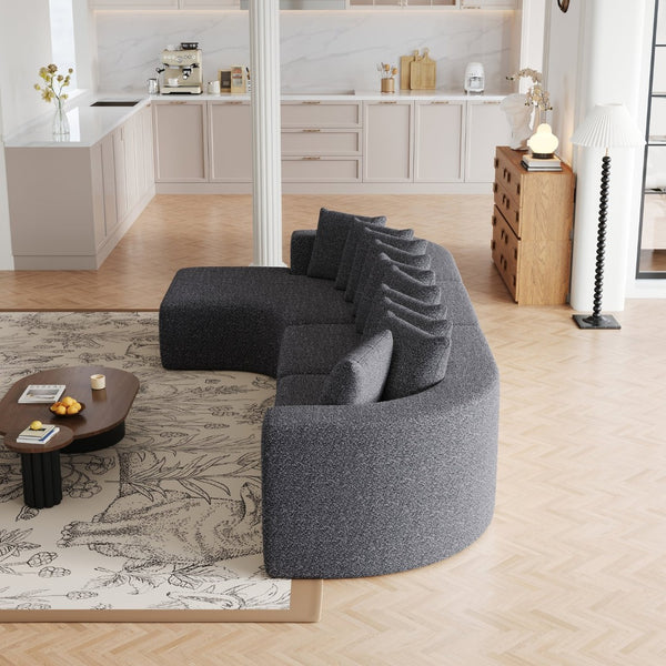 English Elm 131.1-inch Chenille Cloud Curved Sectional with Chaise and Ten Plush Throw Pillows W3505S00014