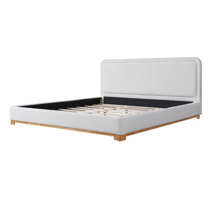English Elm California King Boucle Upholstered Bed Curved Sculptural Headboard Rubberwood Base N757C399195W