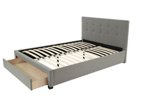 English Elm Modern Grey Polyfiber Full Size Bed Tufted Headboard with Under-Bed Storage Drawer, Simple Assembly B011S02006