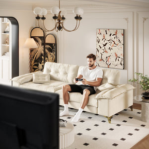 English Elm 104.7 Modern 4-Seat Cloud Sofa with Wide Removable Armrests, Tufted Chenille Comfort & Metal Legs Beige+White W1885S00182