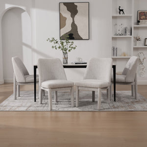 English Elm 21.46" Modern Chenille Dining Chair Set of 4 with Curved High Back, Rubberwood Legs, Comfortable Foam Seat Beige W3189S00005