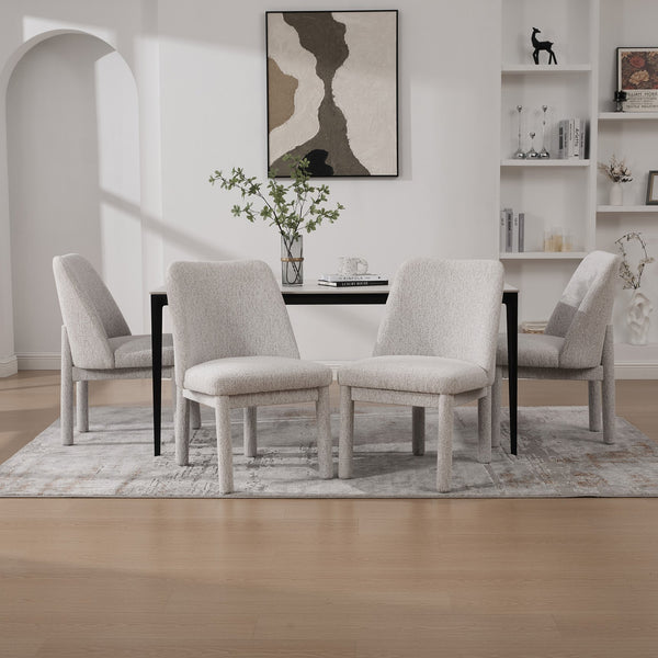 English Elm 21.46" Modern Chenille Dining Chair Set of 4 with Curved High Back, Rubberwood Legs, Comfortable Foam Seat Beige W3189S00005