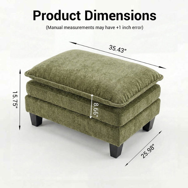 English Elm Modern Chenille Three Seat Sofa with Ottoman Usb Charging Ports and Storage Pockets Green W2519S00005