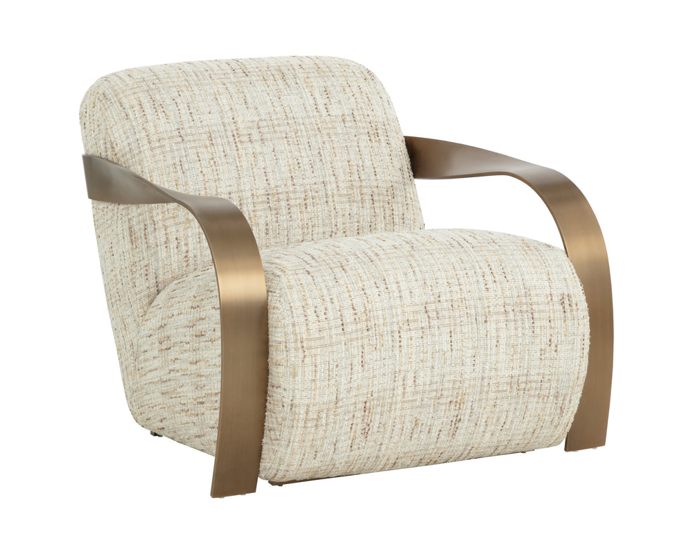 Sunpan Sonesta Lounge Chair - Sculptural Mid-century Design With Antique Brass Arms & Haute Cobblestone Upholstery Taupe Fabric 111610