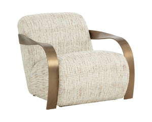 Sunpan Sonesta Lounge Chair - Sculptural Mid-century Design With Antique Brass Arms & Haute Cobblestone Upholstery Taupe Fabric 111610