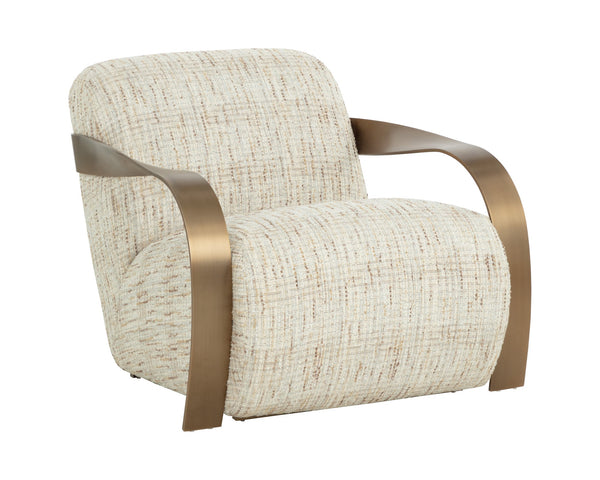 Sunpan Sonesta Lounge Chair - Sculptural Mid-century Design With Antique Brass Arms & Haute Cobblestone Upholstery Taupe Fabric 111610