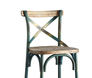 English Elm Antique Metal Frame Bar Chair with Wooden Seat and X Backrest, Vintage Dining Stool with Footrest Antique Turquoise 20.5 L x 44.5 W x 6.5 H B2741P325718