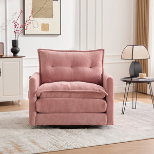 English Elm UNITED Swivel Barrel Chair with Chenille Upholstery, 360° Smooth Rotation, Padded Arm Comfort and Side Pockets for Living Room Relaxation Pink W1568P290091