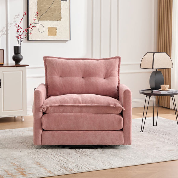 English Elm UNITED Swivel Barrel Chair with Chenille Upholstery, 360° Smooth Rotation, Padded Arm Comfort and Side Pockets for Living Room Relaxation Pink W1568P290091