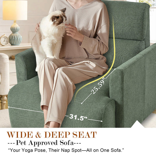 English Elm Oversized Storage Ottoman Accent Chair with Deep Wide Seat, Mid-Century Upholstered Lounge Sofa for Cozy Reading and Relaxation Dark Green W1028S00045