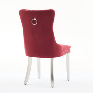 English Elm Nikki Velvet Tufted Dining Chair with Chrome Legs, Nailhead Trim, Plush High-Rebound Seat Comfort WINE RED W1143P369090