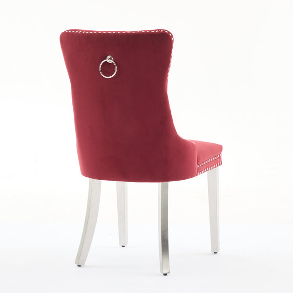 English Elm Nikki Velvet Tufted Dining Chair with Chrome Legs, Nailhead Trim, Plush High-Rebound Seat Comfort WINE RED W1143P369090