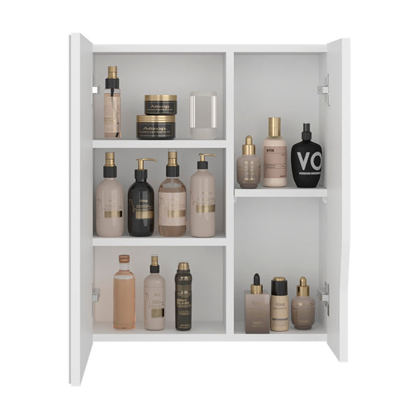 English Elm White Wall Mounted Medicine Cabinet with Integrated Mirror for Minimalist Bathrooms B062P476860