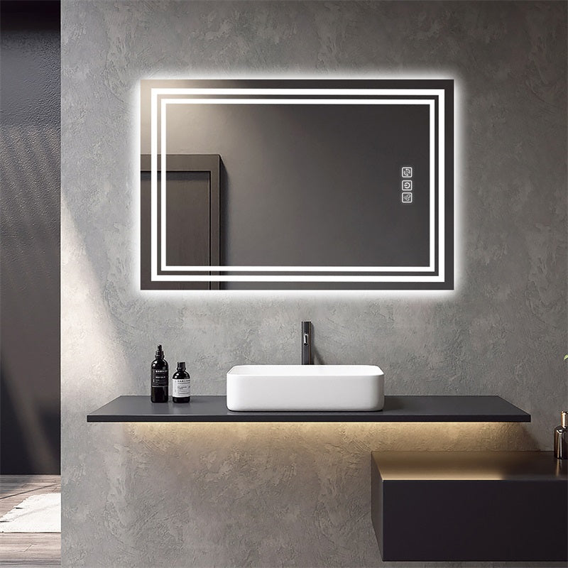 English Elm Led Bathroom Mirror 40"X32" With Front & Backlight, Defogger, Dimmable Colors, Memory Function & More! T3177P296173