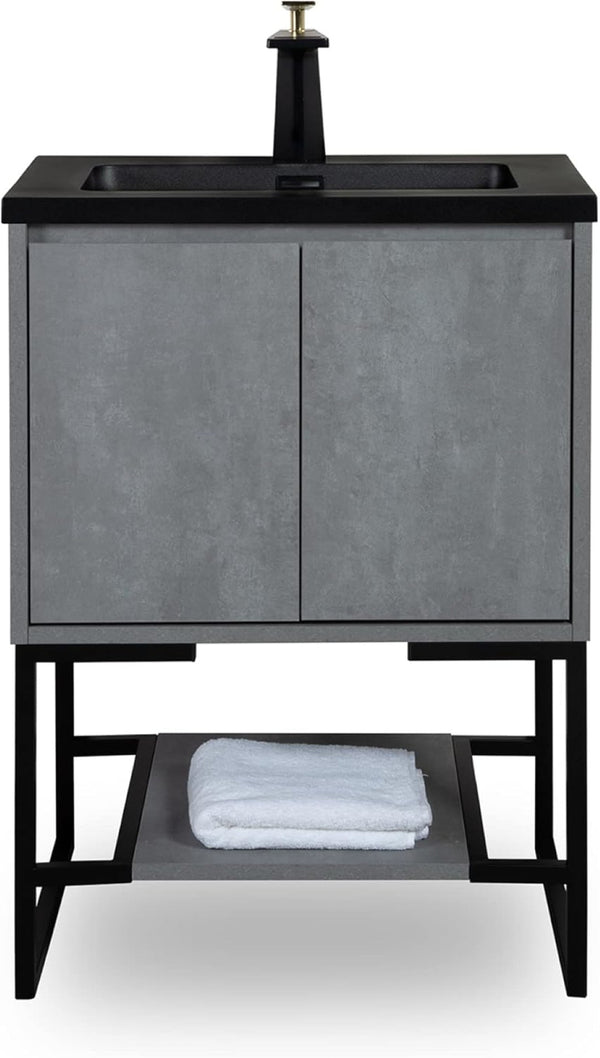 English Elm 24'' Floating Bathroom Vanity Base with Stainless Steel Legs Modern Mfc Cabinet Grey W1920P254031