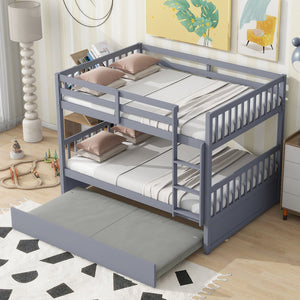 English Elm Full Over Full Bunk Bed With Twin Trundle, Ladder & Guardrails - Rustic Grey, Space-Saving Design W504S00178