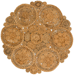 Unique Loom Braided Jute Shalini Hand Braided Floral Rug Natural,  4' 1" x 4' 1"