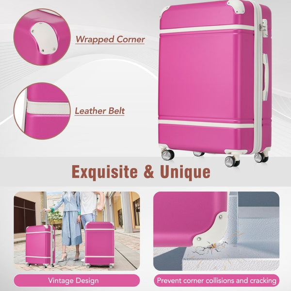 English Elm Hardshell 3 Piece Luggage Set Abs Spinner Suitcase with Tsa Lock Carry on Travel Pink N732P171583H