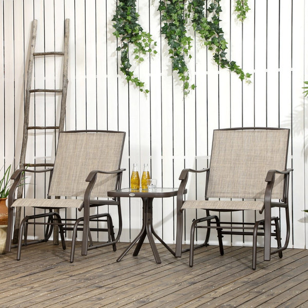 English Elm Outsunny 3-Piece Outdoor Glider Bistro Set With Glass Tabletop, Perfect For Patio, Garden & Porch W2225P217095-GIGA